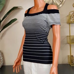 CACHE | M, Black & White Striped, Versatile, Off The Shoulder Top